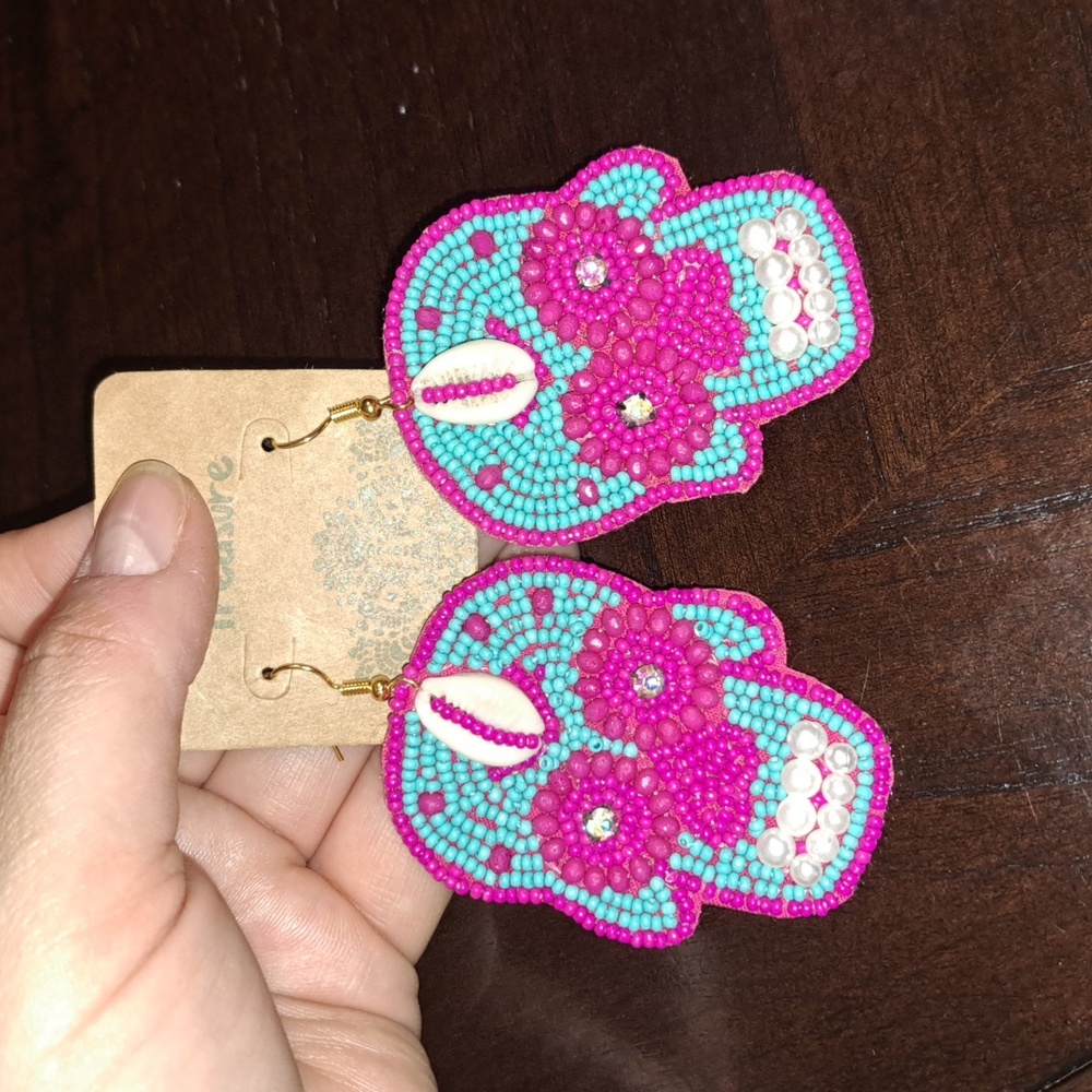 Hot Pink Blue Turquoise Day Dead Sugar Skull Earrings